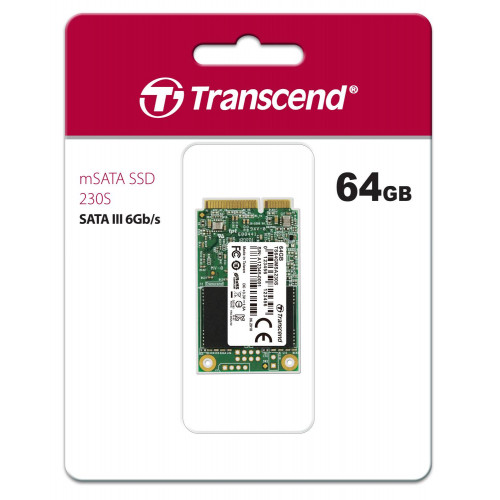 Твердотельный диск 64GB Transcend MSA230S, mSATA, SATA III, 3D TLC [ R/W - 200/390 MB/s]